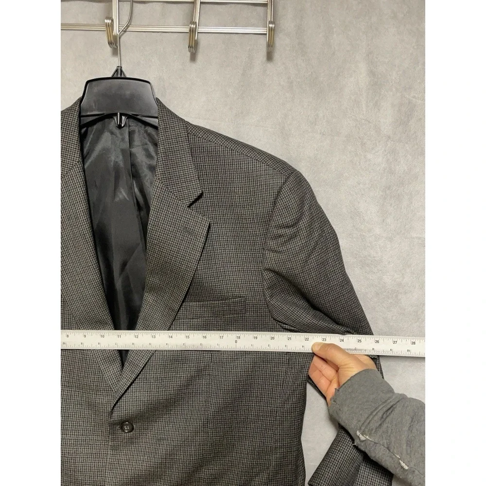 Chaps Blazer Men 42S Gray Beige Houndstooth Wool Flannel Ralph‎ Lauren Coat Luxe